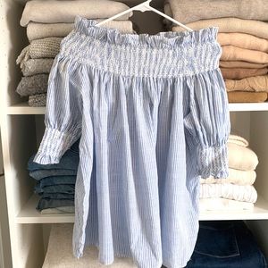 Seersucker Off the Shoulder Top